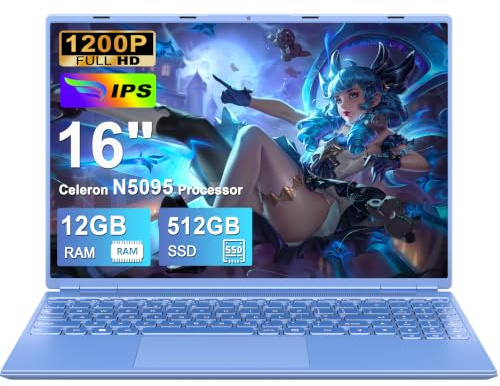 NOTODD Ordenador Portátil 16 Pulgadas Celeron N5095 Up to 2.9Ghz | Portátil Win 11 con 5G WiFi 12+512GB SSD Expansión 1TB, BT 4.2 Mini Puerto Multimedia Portatiles-Azul