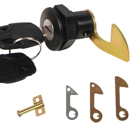 Scooter Storage Trunk Lock Replacement for Electric Motorcycle Key Lock Box Aluminum Plastic Motorcycle Trunk Latch Lock Cylinder with Key Include 4 Size Replacable Hooks & Bonus Lock Plate