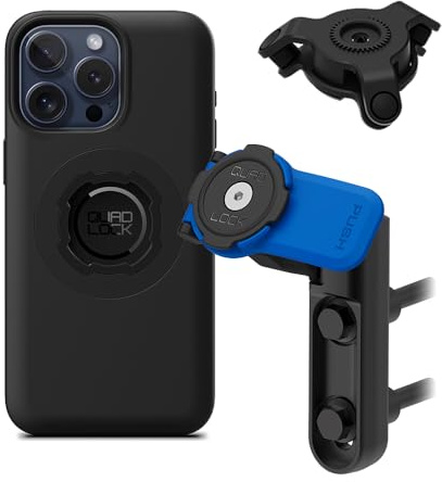 Quad Lock Motorcycle Brake Clutch Phone Mount Kit with Vibration Dampener and iPhone 15 Pro Max MAG Case