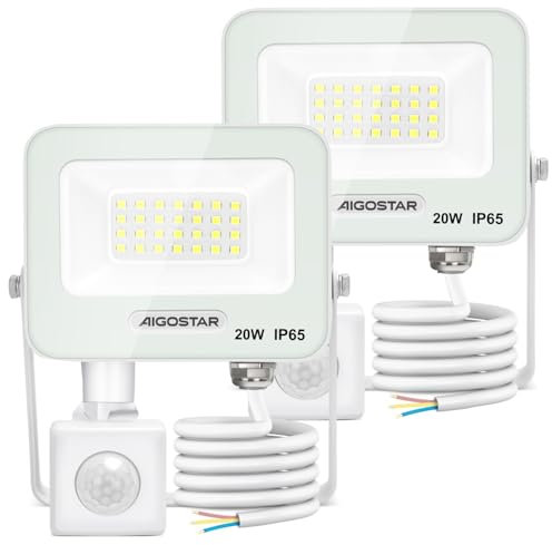 Aigostar 20W LED Strahler mit Bewegungsmelder Außen,2 Stück ,1650LM,6500K Kaltweiß Außenstrahler,IP65 Wasserdicht Scheinwerfer, Fluter für Innen und Außen,Garten, Innenhöfe, Haus,Garage, Hote