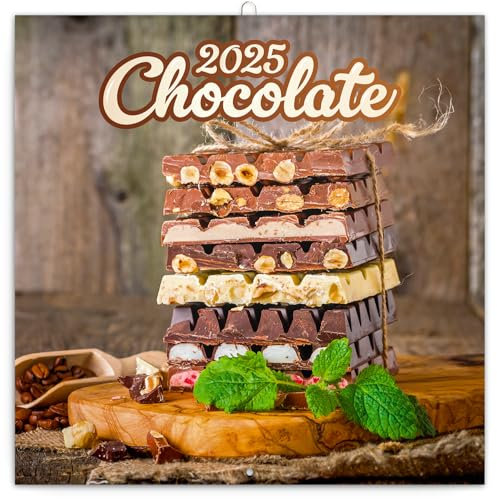 NOTIQUE Wandkalender 2025 Schokolade Kalender, Broschürenkalender mit Monatskalendarium, Broschurkalender Duftende Kalender 30 x 30 cm (30x60 Geöffnet)