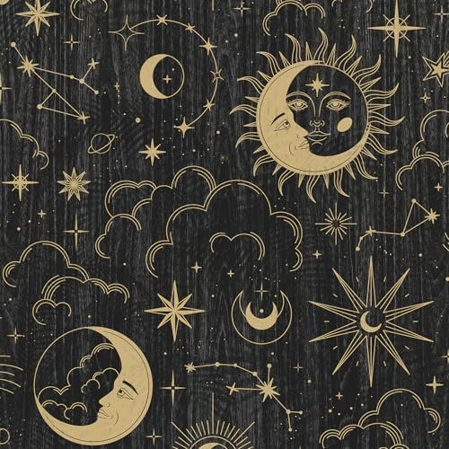 ANLIKY-Pro Self Adhesive Wallpaper Moon God Sun God Peel and Stick Contact Paper, 44X300CM, Green Starry Sky Removable Decorative Film for Cabinet Furniture