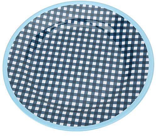 Gsycle Plato redondo de resina, hermoso y ligero, vajilla para el hogar, restaurante, cocina, 22 cm (cuadros azules)