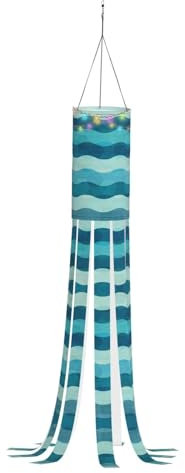 Bandera de Halloween con estampado de rayas azules con luz para patio, césped, jardín, árbol, decoración de fiesta, calcetín de viento