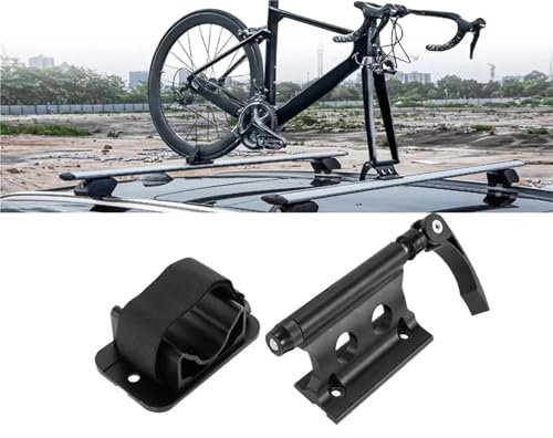 Galerie De Toit Porte-Fourche De Vélo Support De Fourche Avant À Dégagement Rapide + Support De Roue Arrière Support Toit pour Le Stockage Vélo sur Toit Universel Barres De Toit Railing