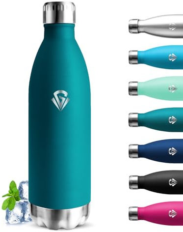 Grsta Botella Agua Acero Inoxidable, Botella Termica 1 litro, A Prueba de Fugas, Botella de Agua Deportiva, sin BPA, Cantimplora para Adultos, Aislamiento al Vacío, para Senderismo, Cámping, Gimnasio