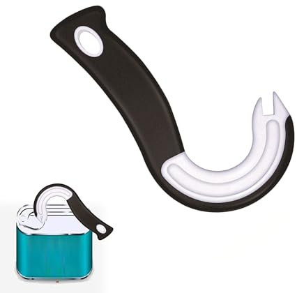 1PCS Ring Pull Can Opener Aid J Shaped Ring Pull Can Opener Black Ring Pull Opener Without Harming Nails Can Openers for Arthritic Hands Kitchen Aid Opener Manual Pull Helper for Elderly Weak Hands