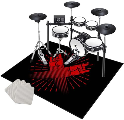 Tapis pour Batterie Acoustique Electronique Tapis de Tambour Professionnel Antidérapant 120 x 100 cm Tapis Insonorisé pour Basses Caisse Claire et Autres Instruments Tapis pour batterie Tambour