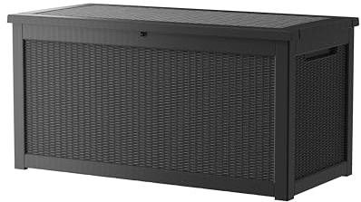 TARKARI 320 Gallon Lockable Resin Deck Box, Waterproof & UV-Resistant Outdoor Storage Box for Outdoor Cushion Storage, Garden Tools & Pool Accessories Storage, Black