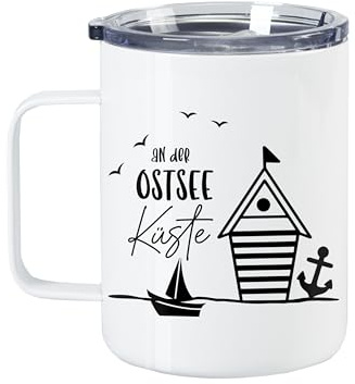 GRAZDesign Thermotasse mit Ostsee Motiv Küste Maritim Anker Segelboot Reisebecher