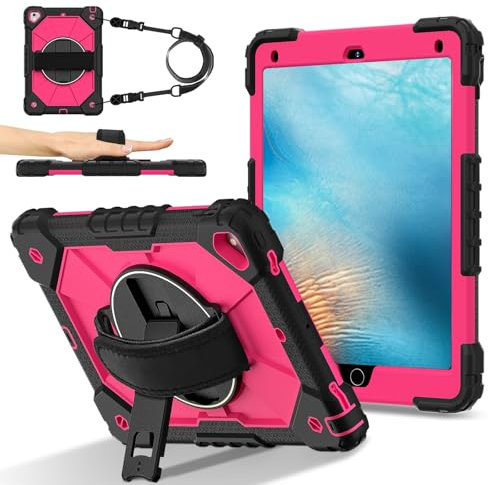 Custodia per tablet Rugged Case Compatible with iPad Pro 9.7 Inch Case,Heavy Duty Protective Cover with Adjustable Stand & Shoulder Strap,With Wrist Strap Kids-Friendly Tablet Case Tavoletta Casa(Blac