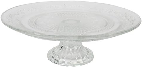 INNA-Glas Glasplatte ALVATIR mit Fuß, Muster, klar, 7,8cm, Ø14,5cm | Glas Tortenplatte