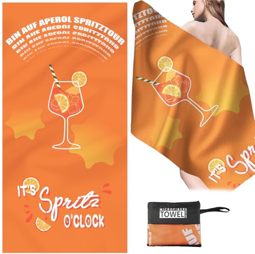 WDJLNZB Serviette de Plage à Thème Aperol Spritz | Grande Taille 90x180cm | 85% Polyester | Serviette de Bain en Microfibre à Séchage Rapide | avec Sac en Maille pour Fêtes, Piscine & Camping (A)
