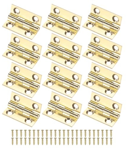 M METERXITY 12-Pack Small Door Hinges, 1in (25mm) Brass Interior Door Folding Butt Mini Hinges with Screw for Wooden Box/Jewelry Box/Cabinet
