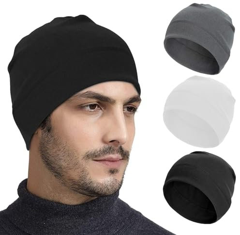 Zouwel 3 Stück Fahrradmütze Unter Helm, Winddichte Fahrradmütze, Polyester Laufmütze für Herren Damen, Winter Warme Dünne Mütze (DE/NL/SE/PL, Alphanumerisch, M, Schwarz Grau Weiß)