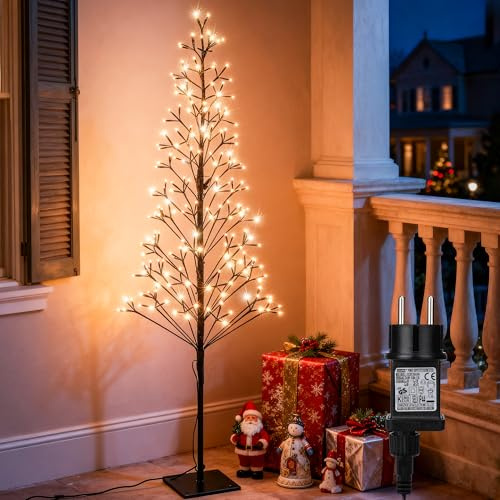 Joomer Luci di Natale da Esterno 216 LED, 1.5M Luci Albero di Natale Pieghevole con Adattatore, 2 Modalità Bianco Caldo LED Decorazione Natalizia Impermeabile con Timer per Interni Soggiorno Giardino