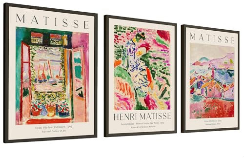 Henri Matisse: Lot de 3 impressions d'art sans cadre – Décoration murale moderne | Tailles variées | Peintures impressionnistes célèbres pour salon, chambre à coucher, bureau