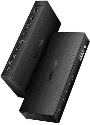 WAVLINK DisplayLink Docking Station,Universelle Docking Station Dual 8K@60Hz,Quintuple 4K mit 3*HDMI + 2*DP, 130W Ladegerät,USB-A/C 10 Gb,2.5G Ethernet, Audio/Mikrofon für M1 M2 M3 M4 Mac/Windows