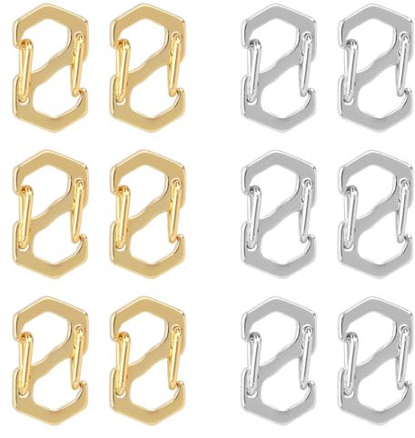 12pcs Double Opening Lobster Clasp, Silver & Gold Chain Necklace Shortener Clasp Stainless Steel Bracelet Clasps and Closures S Lock Jewelry Clips Connectors for DIY Jewelry Making
