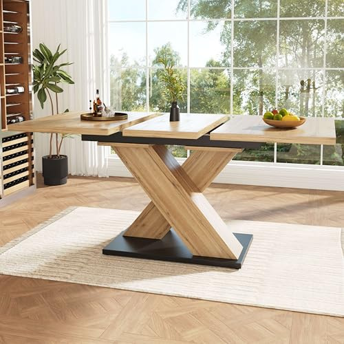 Lahoomu Esstisch Teleskoptisch (119-158,5×80cm), Tisch, Küchentisch, Ausziehtisch, mit Hilfe innenliegender Einlegeplatten auf 119-158,5cm Ausziehbar