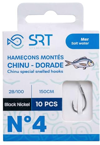 10 Ami da Pesca gia Legati con Filo Terminale Finale Amo Taglia 4 Bracciolo 0.28 mm 150 Cm Spigola Orata Lago Mare Surfcasting