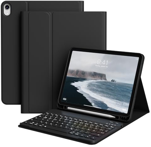 JKSML Tastatur Hülle für iPad Air 11 Zoll (M4/M3/M2)/5./4. Gen - Schwarz | Abnehmbarer Kabellose Deutsche QWERTZ Tastatur, TPU Hülle mit Stifthalter, für 2026/2025/2024/2022/2020 model 11/10,9 Zoll