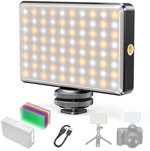 80 LED Vidéo Lumière, Portable USB Photo Lumière Dimmable 2500-9000K CRI 95 + Batterie avec Filtres Colorés et Clip, Lampe Photo pour Téléphone/Pad/Ordinateur Portable/Caméra