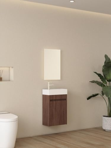 Meuble de toilette Nurion Finn avec lavabo blanc brillant et meuble en bois foncé 41 × 22,5 × 65 cm