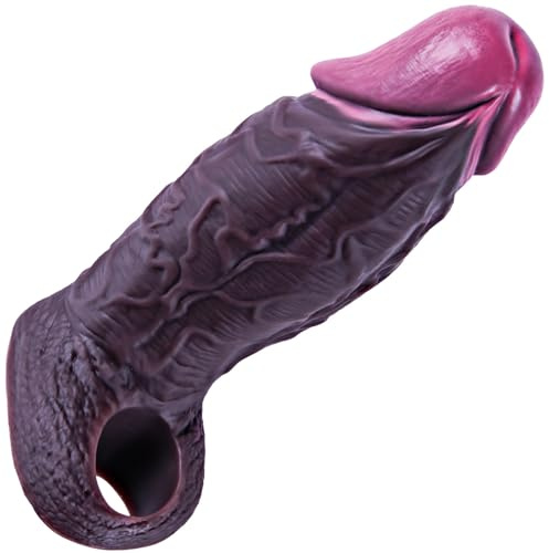 5,3 cm Durchmesser realistischer schwarzer dicker Penis-Sleeve, extra dick, wiederverwendbarer 16,5 cm Silikon-Sleeve mit Penisring, Vergrößerer, Verlängerer, Ejakulationsverzögerung, Paarspielzeug