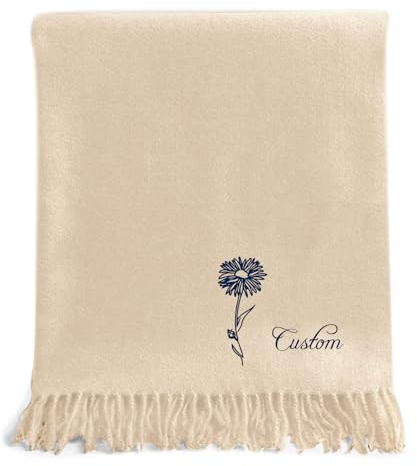 CALLIE Personalised Winter Scarf for Men/Women, 8 Colors Options, Custom Embroidered Name and Birth flower on Warm Scarf, Lightweight, Birthday Valentines Day Gifts for Her/Him
