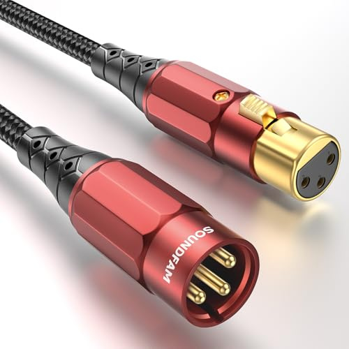 SOUNDFAM Cable de Micrófono XLR 15m - Conectores XLR Bañados en Oro 24K - Doble Blindaje con OFC 99.99% (Cobre Libre de Oxígeno) - para Estudio, Escenario, Podcast y Transmisiones en Vivo