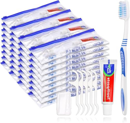 50er-Set Einmalzahnbürsten mit Zahnpasta und Zahnseide, einzeln verpackt