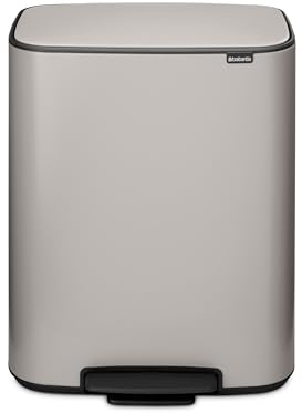 Brabantia Bo Pedal Bin - 2 x 30L Inner Buckets (Soft Grey) Large Waste/Recycling Kitchen Bin - Soft Closing Lid