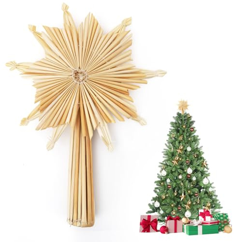 SALCAR 2X Strohsterne 25,5cm christbaumspitze aus Stroh,Schneeflocke, Vintage basteln Schmuck für Weihnachtsdekoration