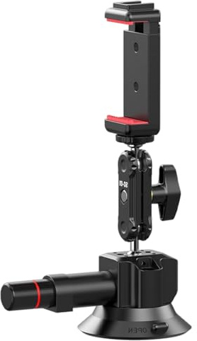 Support de caméra d'action en aluminium - 7 à 6 cm - Base sous vide - Supporte un poids de 20 kg - Pour verre de voiture - Surface plate - Accessoire de caméra de sport - Ventouse