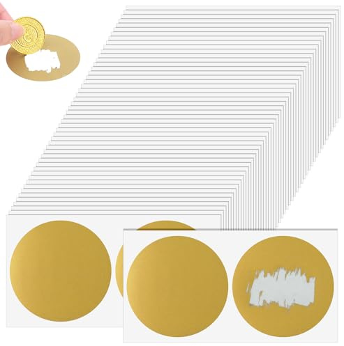 DOPENSPI 100 Stück 5 cm Runde Rubbelaufkleber, Goldene Rubbeletiketten für DIY Rubbelkarten Geburtstagsüberraschungen Adventskalender Hochzeit Postkarten Geschenke