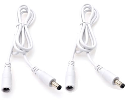 JZK 2PCS 1M White 5.5mm x 2.1mm DC Power Extension Cable, 2.1mm x 5.5mm Female to Male Power Adapter Cord, DC 5V 6V 9V 12V 24V Power Lead for Security Camera, DVR, Router, Printer, LED Strip
