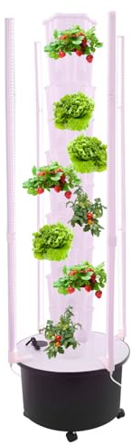 PHOYUXM Hydroponic Tower,10 Ebenen 60 Löcher Vertikal Hydroponic System mit IPX8-Wasserpumpe und 4 Räder,600L/h,40L Wassertank,Licht-Timer,für Kräuter, Obst und Gemüse(A2)