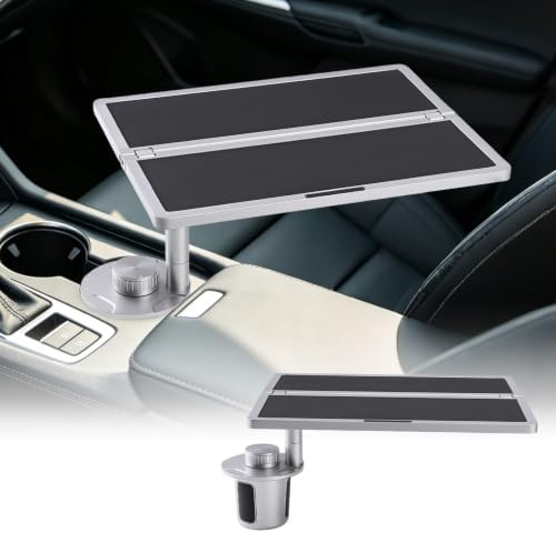 WODHMIEY Car Cup Holder Tray Table Rotating Foldable Laptop Desk Steering Wheel Tray Adjustable Height 360 Degree Aluminium Travel Food Work Makeup Reading Organizer Mount 30x23cm (Black)