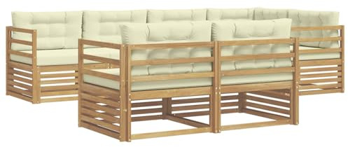 vidaXL Outdoor-Sofagarnitur mit Kissen 7 pcs Weiß und Creme Polyester, Garten Sofa, modernes Wohnzimmer, Robustes Möbel, Terrasse, Bequeme Lounge-Ecke