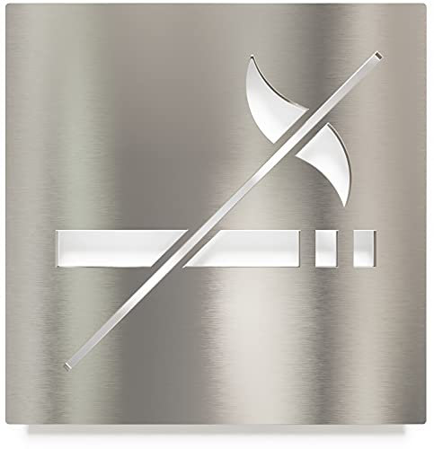 Plaque en acier inox interdiction de fumer – adhésive et facile à nettoyer – Panneau d'information – H.22.E