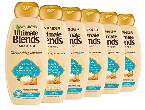 Garnier Ultimate Blends Shampoo | Argan Richness Moroccan Argan Oil & Almond Cream Nourishing for Dry, Unruly Hair | 360 ml | Pack of 6