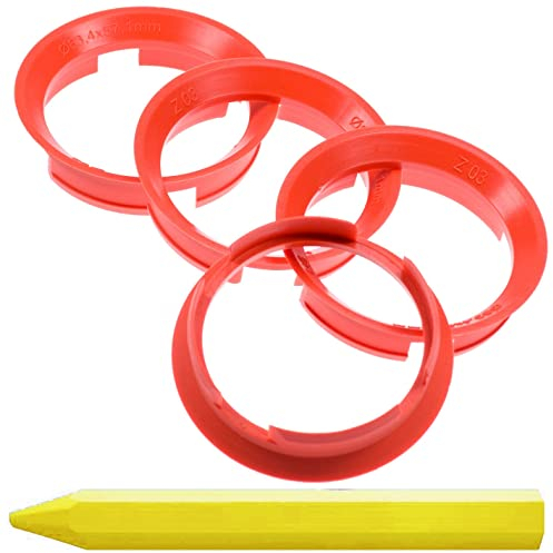 4X Zentrierringe Rot 63,4 mm x 57,1 mm + 1x Reifen Kreide Fett Stift