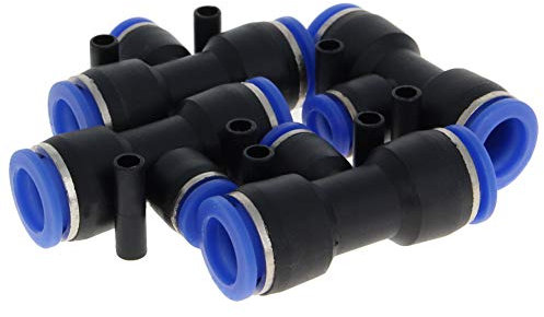 PEG12-8 T-Push-to-Connect-Fitting, Kunststoff-3-Wege-T-Stück mit reduzierenden 12 mm auf 8 mm pneumatischen Steckern, Blau, 4 Stück