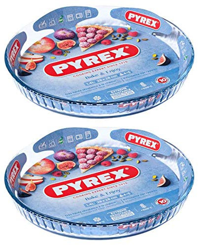 Pyrex Classic Bake & Enjoy Glass Quiche Flan Dish 31cm 1.8 Litre Transparent (Pack of 2)