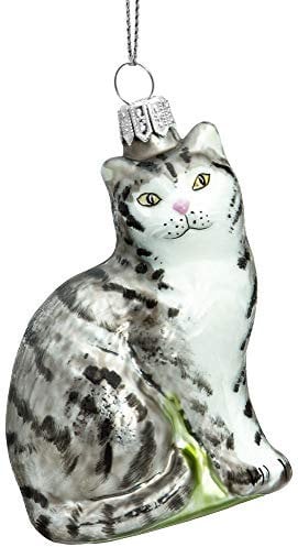 SIKORA Katze besondere Weihnachtskugel Glas Christbaumschmuck Deko Figur Weihnachten Anhänger Ornament - Meisterstücke - BS705, Variante:grau getiegert