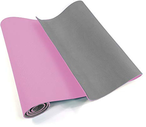 Rebecca Mobili Yogamatte, Trainingsmatte, TPE, Pink Grau, Mit Tragegurt, Transportierbar, Für Fitness Beim Camping - Größe: 0,6 x 183 x 61 cm (HxBxT) - Artikelnummer: SP5058