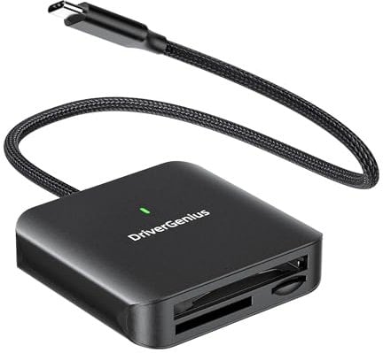 DriverGenius SpeedX 3C | Lecteur de Carte USB-C 3-en-1 UHS-II - Prise en Charge SD4.0, microSD4.0, CF-I - Conçu pour les Photographes et Vidéastes DSLR - Câble Tressé de 30 cm et Construction en Métal