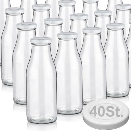 Geniess-Bar! 20 Milchflaschen 500ml mit 40 Deckel BPA frei Saftflaschen Glasflaschen 0,5L auch mit 2/4/6/9/12 Flaschen Weithalsflaschen leer zum Befüllen Schraubdeckel