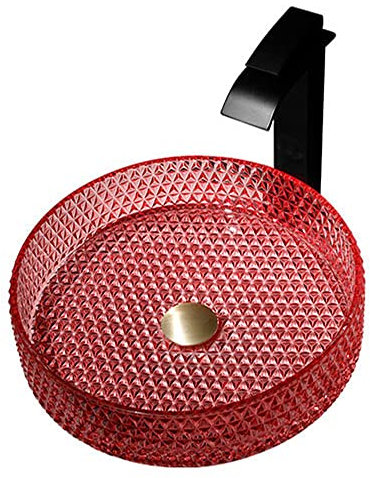 Homelava- Lavabo da appoggio tondo rosso Lavabi bagno rotondi in vetro artistico per installazione da appoggio con rubinetto. (L400 * W400 * H105)